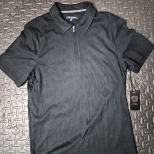 Vince Camuto Men’s Ribbed Quarter-Zip Polo – Black (Size M, NWT)